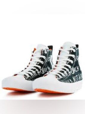 Converse High-Top Sneakers in White, Black and Orange